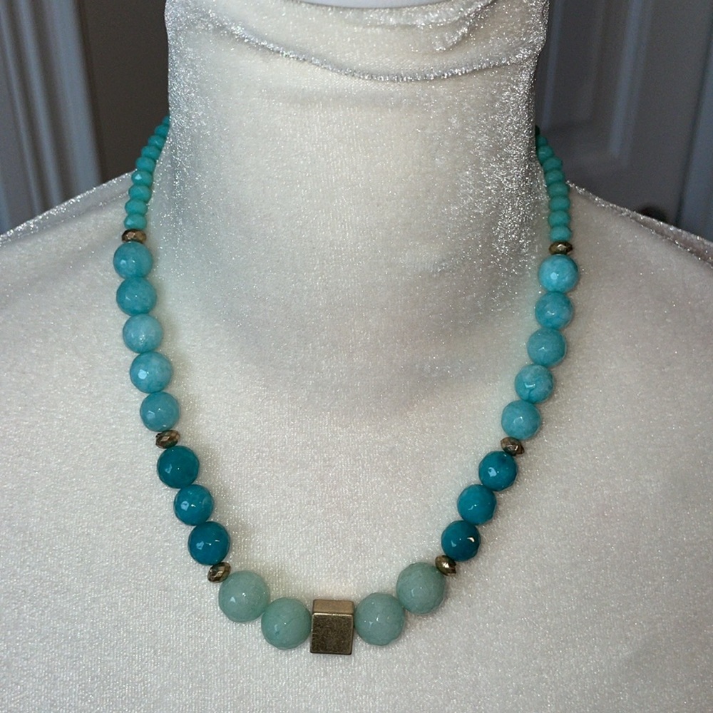 Blue / green / gold bead statement necklace